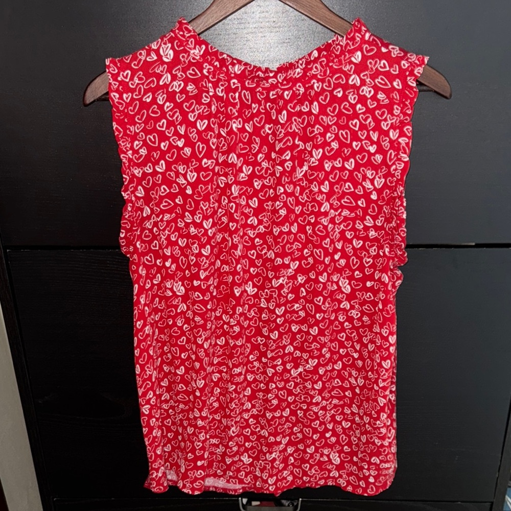 LOFT Red Sleeveless Hearts ♥️ Blouse